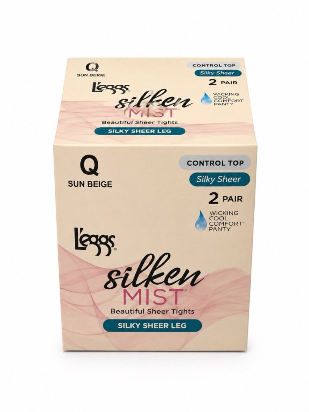 Leggs Silken Mist Silky Sheer Control Top Pantyhose Sun Beige 2 Pair Size Q